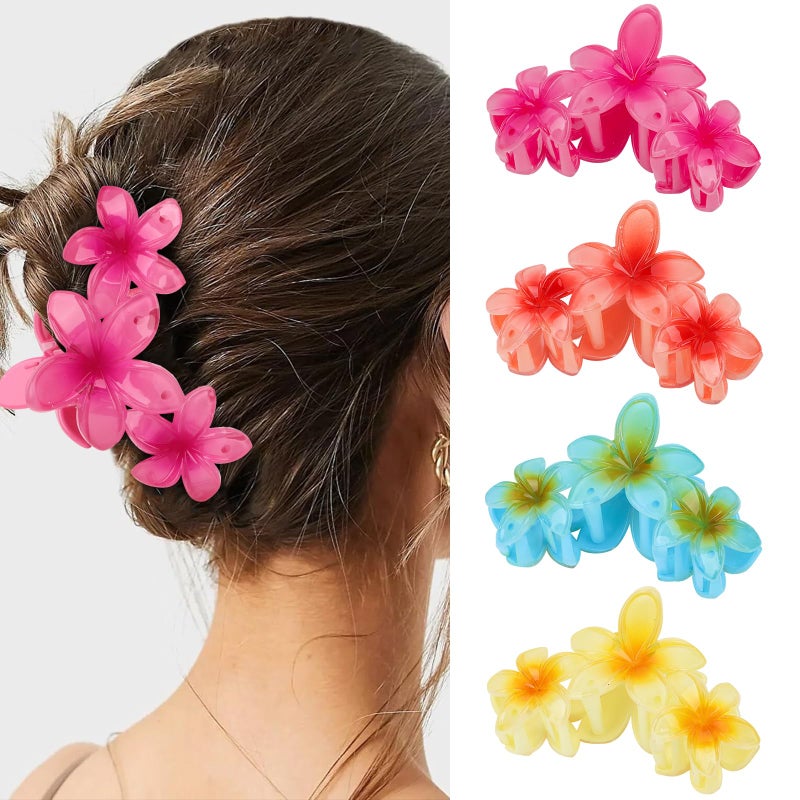 Amariver Flower Hair Claw Clips  4PCS Glossy Hawaiian Clips for Thick and Thin Hair NonSlip Strong Hold Hair Accessories for Women and Girls